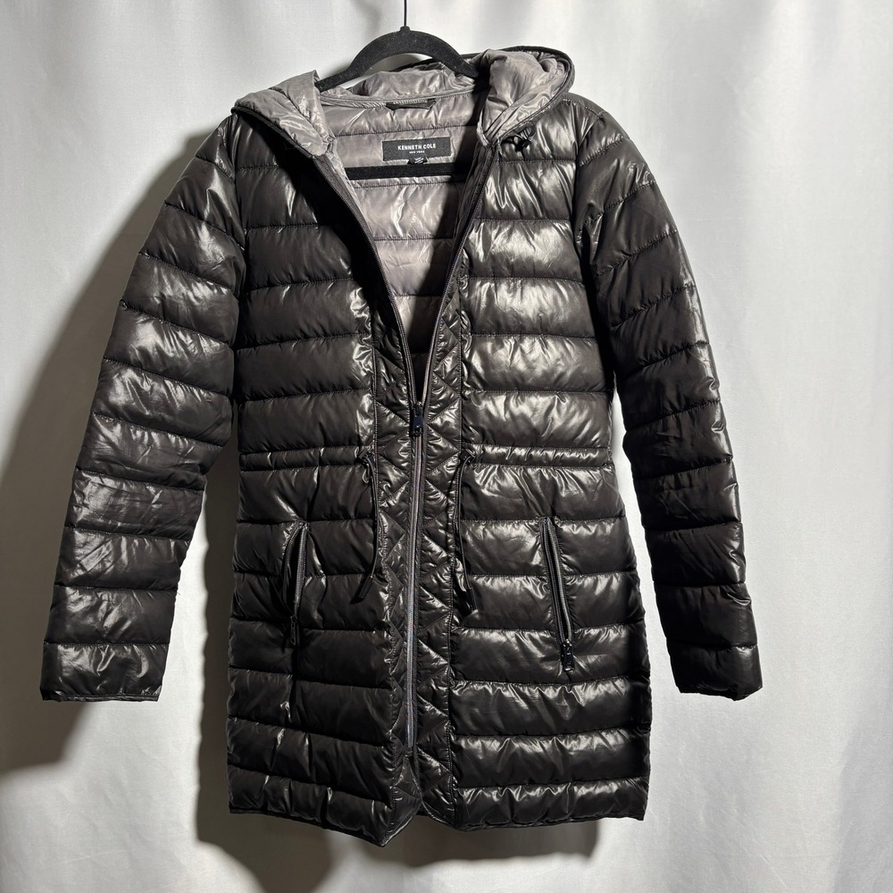 Kenneth Cole NY Womens Black Hooded Puffer Jacket Coat 17AMP773 Small S Gorpcore